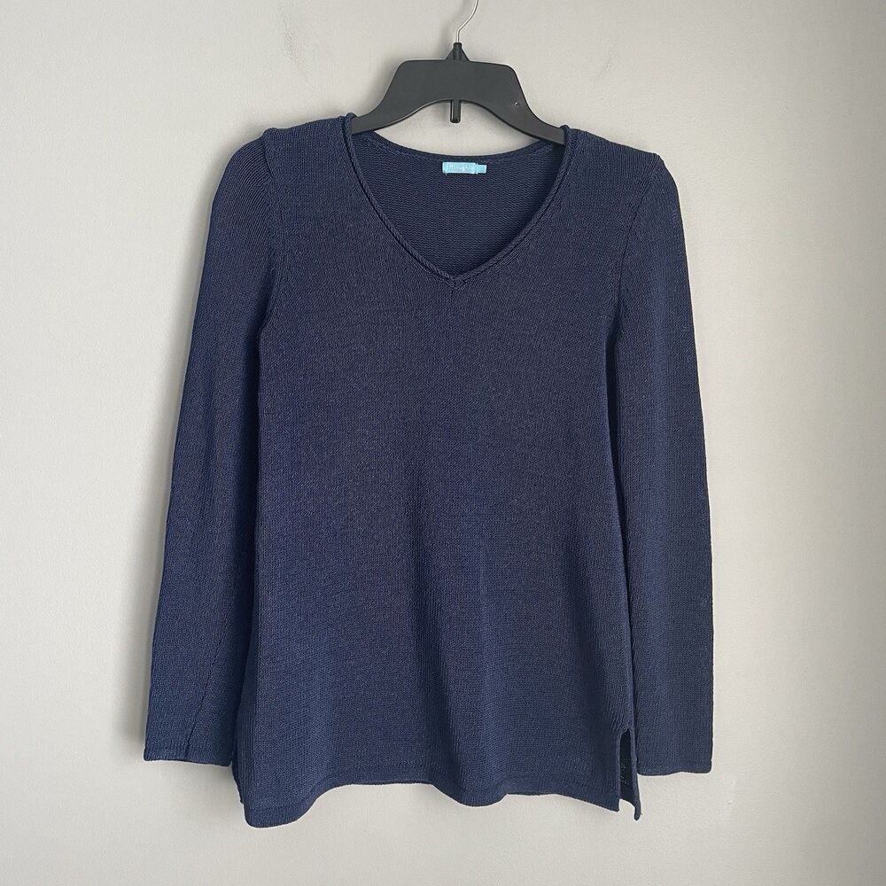 J. McLaughlin Sweater Women’s Size S Blue Italian Yarn V-Neck Blue Knit